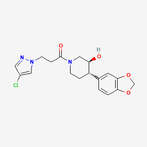 molecular formula C18H20ClN3O4 B3822842 (3S*,4S*)-4-(1,3-benzodioxol-5-yl)-1-[3-(4-chloro-1H-pyrazol-1-yl)propanoyl]piperidin-3-ol 