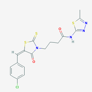 molecular formula C17H15ClN4O2S3 B382297 4-[5-(4-chlorobenzylidene)-4-oxo-2-thioxo-1,3-thiazolidin-3-yl]-N-(5-methyl-1,3,4-thiadiazol-2-yl)butanamide 