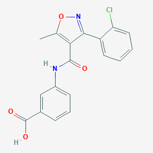 molecular formula C18H13ClN2O4 B382324 3-{[3-(2-Chlorophenyl)-5-methylisoxazol-4-yl]carbonylamino}benzoic acid CAS No. 301680-59-1