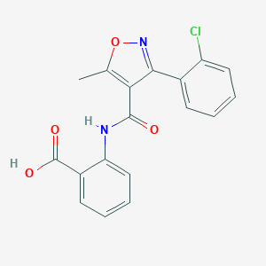 molecular formula C18H13ClN2O4 B382330 2-({[3-(2-Chlorophenyl)-5-methyl-4-isoxazolyl]carbonyl}amino)benzoic acid CAS No. 301680-60-4