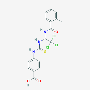 molecular formula C18H16Cl3N3O3S B3823323 4-{[({2,2,2-trichloro-1-[(2-methylbenzoyl)amino]ethyl}amino)carbonothioyl]amino}benzoic acid 