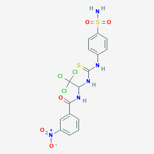 molecular formula C16H14Cl3N5O5S2 B3823330 N-{1-[({[4-(aminosulfonyl)phenyl]amino}carbonothioyl)amino]-2,2,2-trichloroethyl}-3-nitrobenzamide 