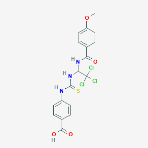molecular formula C18H16Cl3N3O4S B3823377 4-{[({2,2,2-trichloro-1-[(4-methoxybenzoyl)amino]ethyl}amino)carbonothioyl]amino}benzoic acid 