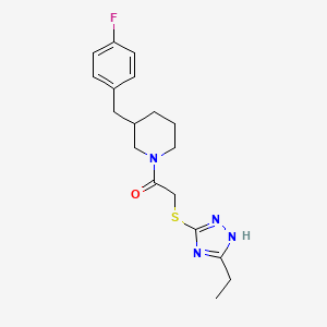 molecular formula C18H23FN4OS B3823411 1-{[(3-ethyl-1H-1,2,4-triazol-5-yl)thio]acetyl}-3-(4-fluorobenzyl)piperidine 