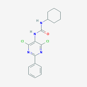 molecular formula C17H18Cl2N4O B3823427 N-cyclohexyl-N'-(4,6-dichloro-2-phenyl-5-pyrimidinyl)urea 