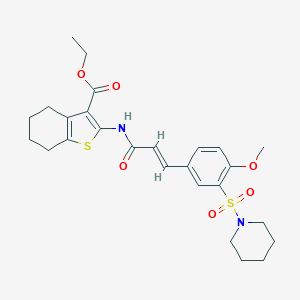 molecular formula C26H32N2O6S2 B382354 ethyl 2-({(2E)-3-[4-methoxy-3-(piperidin-1-ylsulfonyl)phenyl]prop-2-enoyl}amino)-4,5,6,7-tetrahydro-1-benzothiophene-3-carboxylate 
