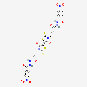 molecular formula C28H24N8O10S4 B3823629 N',N''-[(4,4'-dioxo-2,2'-dithioxo-5,5'-bi-1,3-thiazolidine-3,3'-diyl)bis(1-oxo-4,1-butanediyl)]bis(4-nitrobenzohydrazide) 