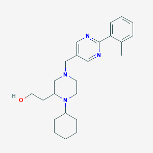molecular formula C24H34N4O B3823841 2-(1-cyclohexyl-4-{[2-(2-methylphenyl)-5-pyrimidinyl]methyl}-2-piperazinyl)ethanol 