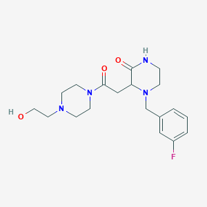 molecular formula C19H27FN4O3 B3823888 4-(3-fluorobenzyl)-3-{2-[4-(2-hydroxyethyl)-1-piperazinyl]-2-oxoethyl}-2-piperazinone 