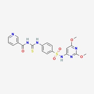molecular formula C19H18N6O5S2 B3823940 N-{[(4-{[(2,6-dimethoxy-4-pyrimidinyl)amino]sulfonyl}phenyl)amino]carbonothioyl}nicotinamide 
