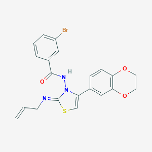 molecular formula C21H18BrN3O3S B382399 N-(2-(allylimino)-4-(2,3-dihydro-1,4-benzodioxin-6-yl)-1,3-thiazol-3(2H)-yl)-3-bromobenzamide 