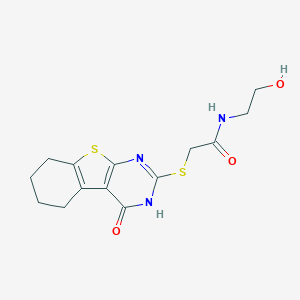 molecular formula C14H17N3O3S2 B382409 N-(2-hydroxyethyl)-2-[(4-oxo-5,6,7,8-tetrahydro-3H-[1]benzothiolo[2,3-d]pyrimidin-2-yl)sulfanyl]acetamide CAS No. 325476-23-1