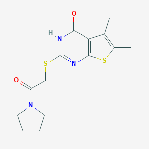 molecular formula C14H17N3O2S2 B382417 2-[(4-Hydroxy-5,6-dimethylthieno[2,3-d]pyrimidin-2-yl)sulfanyl]-1-(pyrrolidin-1-yl)ethanone CAS No. 325476-37-7