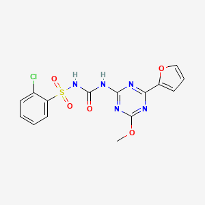 molecular formula C15H12ClN5O5S B3824183 2-chloro-N-({[4-(2-furyl)-6-methoxy-1,3,5-triazin-2-yl]amino}carbonyl)benzenesulfonamide 