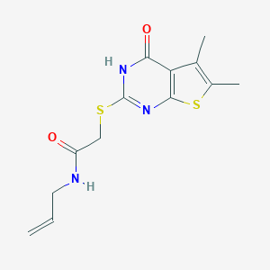 molecular formula C13H15N3O2S2 B382420 N-allyl-2-[(5,6-dimethyl-4-oxo-3,4-dihydrothieno[2,3-d]pyrimidin-2-yl)sulfanyl]acetamide CAS No. 325476-44-6