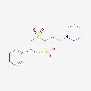 molecular formula C17H25NO4S2 B3824319 1-[2-(1,1,3,3-tetraoxido-5-phenyl-1,3-dithian-2-yl)ethyl]piperidine 