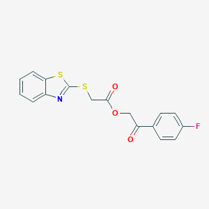 molecular formula C17H12FNO3S2 B382432 2-(4-Fluorophenyl)-2-oxoethyl (1,3-benzothiazol-2-ylsulfanyl)acetate CAS No. 325694-04-0