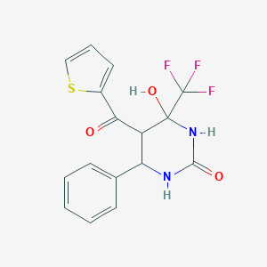molecular formula C16H13F3N2O3S B382444 4-Hydroxy-5-[oxo(thiophen-2-yl)methyl]-6-phenyl-4-(trifluoromethyl)-1,3-diazinan-2-one CAS No. 483968-05-4