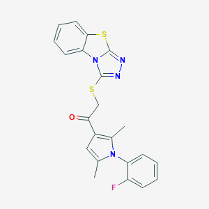 molecular formula C22H17FN4OS2 B382450 1-[1-(2-Fluorophenyl)-2,5-dimethylpyrrol-3-yl]-2-([1,2,4]triazolo[3,4-b][1,3]benzothiazol-1-ylsulfanyl)ethanone CAS No. 314244-74-1