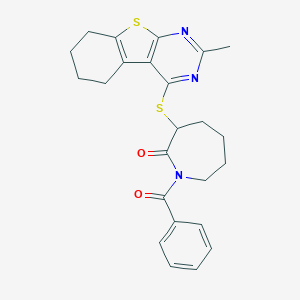 molecular formula C24H25N3O2S2 B382455 1-Benzoyl-3-[(2-methyl-5,6,7,8-tetrahydro[1]benzothieno[2,3-d]pyrimidin-4-yl)sulfanyl]-2-azepanone 