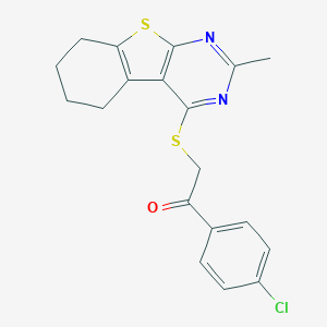 molecular formula C19H17ClN2OS2 B382461 1-(4-Chlorophenyl)-2-[(2-methyl-5,6,7,8-tetrahydro[1]benzothieno[2,3-d]pyrimidin-4-yl)sulfanyl]ethanone 
