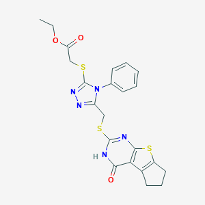 ethyl [(5-{[(4-oxo-3,5,6,7-tetrahydro-4H-cyclopenta[4,5]thieno[2,3-d]pyrimidin-2-yl)sulfanyl]methyl}-4-phenyl-4H-1,2,4-triazol-3-yl)sulfanyl]acetate
