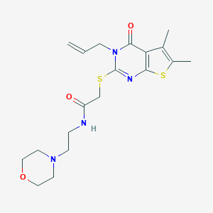molecular formula C19H26N4O3S2 B382482 2-(5,6-dimethyl-4-oxo-3-prop-2-enylthieno[2,3-d]pyrimidin-2-yl)sulfanyl-N-(2-morpholin-4-ylethyl)acetamide CAS No. 315239-32-8