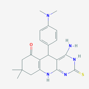 molecular formula C21H25N5OS B382484 4-amino-5-[4-(dimethylamino)phenyl]-8,8-dimethyl-2-thioxo-2,5,7,8,9,10-hexahydropyrimido[4,5-b]quinolin-6(1H)-one 