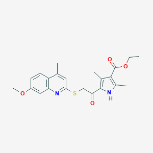 molecular formula C22H24N2O4S B382489 ethyl 5-{[(7-methoxy-4-methyl-2-quinolinyl)sulfanyl]acetyl}-2,4-dimethyl-1H-pyrrole-3-carboxylate 