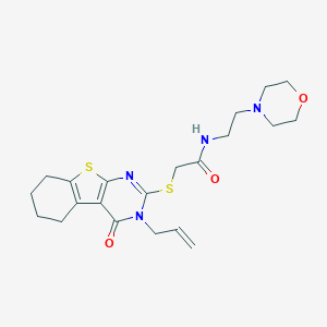 molecular formula C21H28N4O3S2 B382500 N-(2-morpholin-4-ylethyl)-2-[(4-oxo-3-prop-2-enyl-5,6,7,8-tetrahydro-[1]benzothiolo[2,3-d]pyrimidin-2-yl)sulfanyl]acetamide CAS No. 315239-31-7