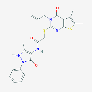molecular formula C24H25N5O3S2 B382501 N-(1,5-dimethyl-3-oxo-2-phenylpyrazol-4-yl)-2-(5,6-dimethyl-4-oxo-3-prop-2-enylthieno[2,3-d]pyrimidin-2-yl)sulfanylacetamide CAS No. 379249-26-0