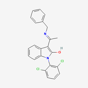 molecular formula C23H18Cl2N2O B3825029 3-[1-(benzylamino)ethylidene]-1-(2,6-dichlorophenyl)-1,3-dihydro-2H-indol-2-one 