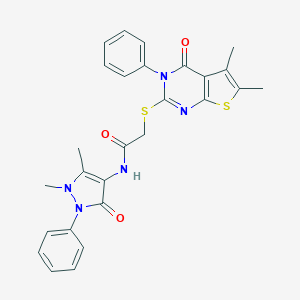 N-(1,5-dimethyl-3-oxo-2-phenylpyrazol-4-yl)-2-(5,6-dimethyl-4-oxo-3-phenylthieno[2,3-d]pyrimidin-2-yl)sulfanylacetamide
