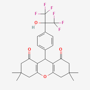 molecular formula C26H26F6O4 B3825321 3,3,6,6-tetramethyl-9-{4-[2,2,2-trifluoro-1-hydroxy-1-(trifluoromethyl)ethyl]phenyl}-3,4,5,6,7,9-hexahydro-1H-xanthene-1,8(2H)-dione 