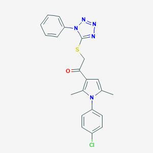 molecular formula C21H18ClN5OS B382533 1-[1-(4-chlorophenyl)-2,5-dimethyl-1H-pyrrol-3-yl]-2-[(1-phenyl-1H-tetraazol-5-yl)sulfanyl]ethanone 