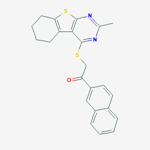 molecular formula C23H20N2OS2 B382535 2-[(2-Methyl-5,6,7,8-tetrahydro[1]benzothieno[2,3-d]pyrimidin-4-yl)sulfanyl]-1-(2-naphthyl)ethanone 