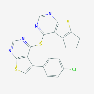 molecular formula C21H13ClN4S3 B382541 12-[5-(4-Chlorophenyl)thieno[2,3-d]pyrimidin-4-yl]sulfanyl-7-thia-9,11-diazatricyclo[6.4.0.02,6]dodeca-1(8),2(6),9,11-tetraene CAS No. 315694-72-5