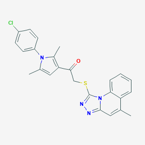molecular formula C25H21ClN4OS B382543 1-[1-(4-chlorophenyl)-2,5-dimethyl-1H-pyrrol-3-yl]-2-[(5-methyl[1,2,4]triazolo[4,3-a]quinolin-1-yl)sulfanyl]ethanone 