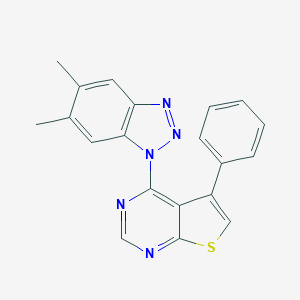 molecular formula C20H15N5S B382546 4-(5,6-dimethyl-1H-1,2,3-benzotriazol-1-yl)-5-phenylthieno[2,3-d]pyrimidine 