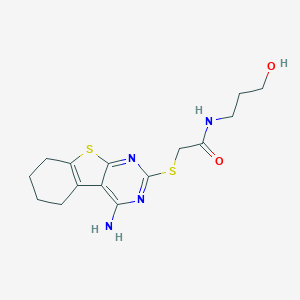 molecular formula C15H20N4O2S2 B382550 2-[(4-amino-5,6,7,8-tetrahydro-[1]benzothiolo[2,3-d]pyrimidin-2-yl)sulfanyl]-N-(3-hydroxypropyl)acetamide CAS No. 315695-20-6