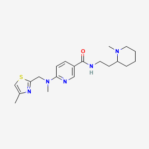 molecular formula C20H29N5OS B3825500 6-{methyl[(4-methyl-1,3-thiazol-2-yl)methyl]amino}-N-[2-(1-methyl-2-piperidinyl)ethyl]nicotinamide 