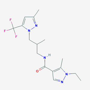 molecular formula C16H22F3N5O B3825538 1-ethyl-5-methyl-N-{2-methyl-3-[3-methyl-5-(trifluoromethyl)-1H-pyrazol-1-yl]propyl}-1H-pyrazole-4-carboxamide 
