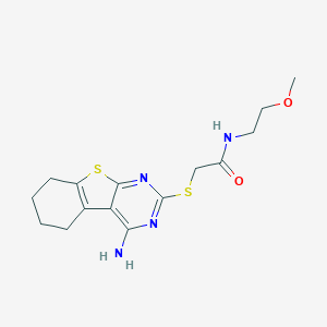 molecular formula C15H20N4O2S2 B382555 2-[(4-amino-5,6,7,8-tetrahydro-[1]benzothiolo[2,3-d]pyrimidin-2-yl)sulfanyl]-N-(2-methoxyethyl)acetamide CAS No. 315695-16-0