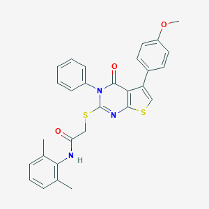 molecular formula C29H25N3O3S2 B382562 N-(2,6-dimethylphenyl)-2-{[5-(4-methoxyphenyl)-4-oxo-3-phenyl-3,4-dihydrothieno[2,3-d]pyrimidin-2-yl]sulfanyl}acetamide 