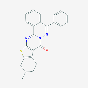 molecular formula C24H19N3OS B382566 11-methyl-5-phenyl-9,10,11,12-tetrahydro-8H-[1]benzothieno[2',3':4,5]pyrimido[2,1-a]phthalazin-8-one 