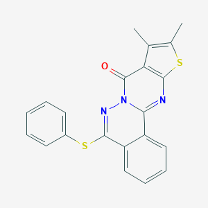 molecular formula C21H15N3OS2 B382568 13,14-Dimethyl-8-(phenylsulfanyl)-15-thia-9,10,17-triazatetracyclo[8.7.0.0^{2,7}.0^{12,16}]heptadeca-1(17),2(7),3,5,8,12(16),13-heptaen-11-one CAS No. 379244-75-4