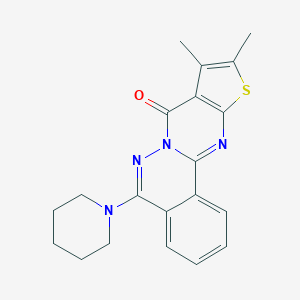 molecular formula C20H20N4OS B382572 9,10-dimethyl-5-piperidin-1-yl-8H-thieno[2',3':4,5]pyrimido[2,1-a]phthalazin-8-one 