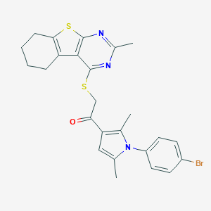 molecular formula C25H24BrN3OS2 B382580 1-[1-(4-bromophenyl)-2,5-dimethyl-1H-pyrrol-3-yl]-2-[(2-methyl-5,6,7,8-tetrahydro[1]benzothieno[2,3-d]pyrimidin-4-yl)sulfanyl]ethanone 
