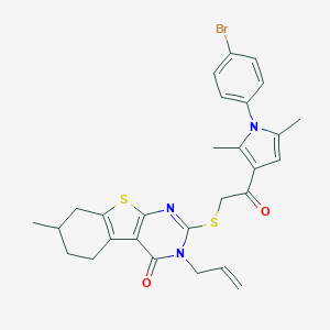 molecular formula C28H28BrN3O2S2 B382582 3-allyl-2-({2-[1-(4-bromophenyl)-2,5-dimethyl-1H-pyrrol-3-yl]-2-oxoethyl}sulfanyl)-7-methyl-5,6,7,8-tetrahydro[1]benzothieno[2,3-d]pyrimidin-4(3H)-one 
