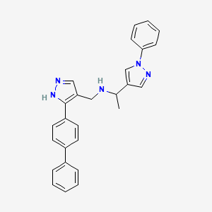 molecular formula C27H25N5 B3825827 N-{[3-(4-biphenylyl)-1H-pyrazol-4-yl]methyl}-1-(1-phenyl-1H-pyrazol-4-yl)ethanamine 